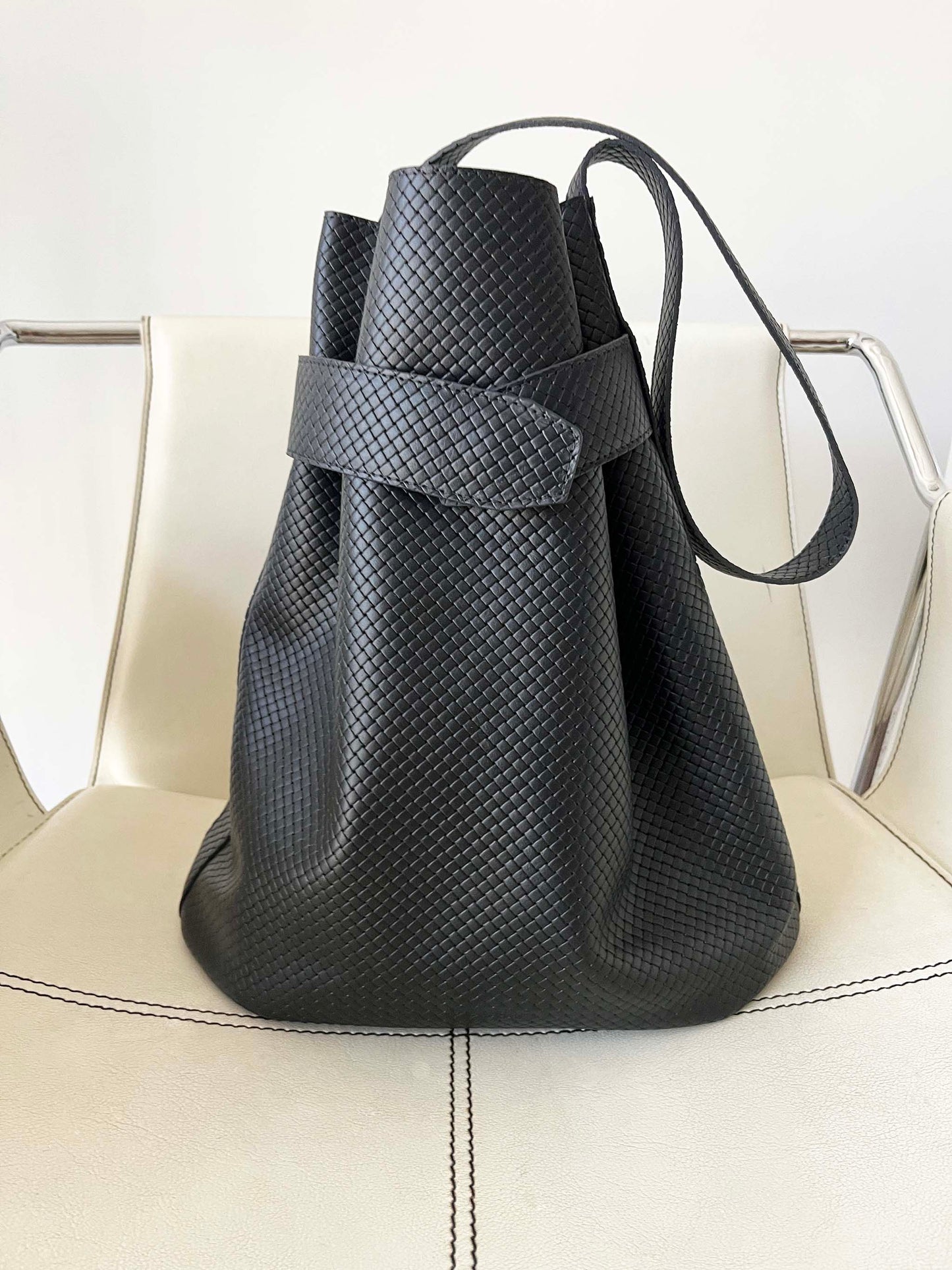 The Navona Bucket Bag in Braided Black