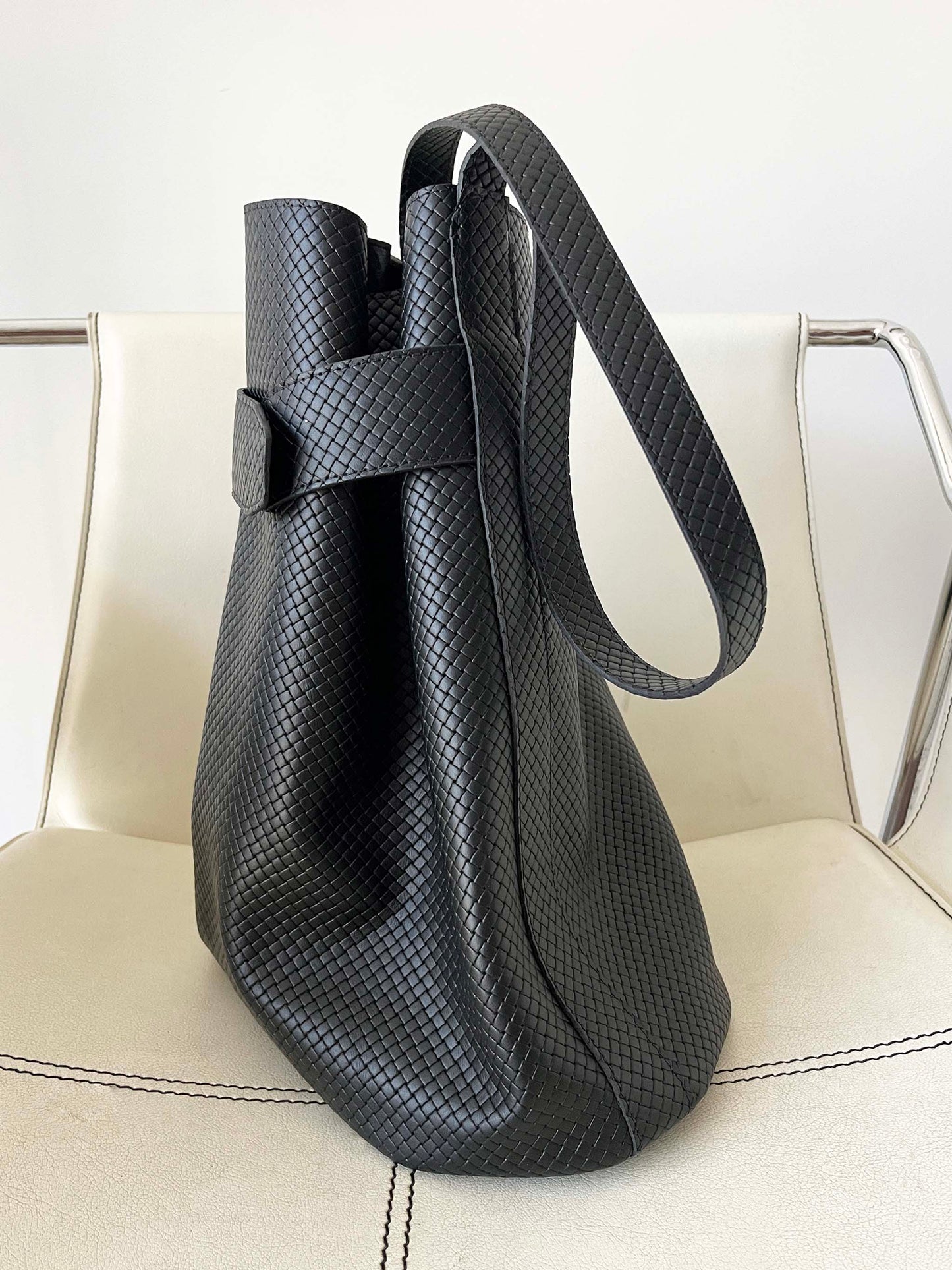 The Navona Bucket Bag in Braided Black