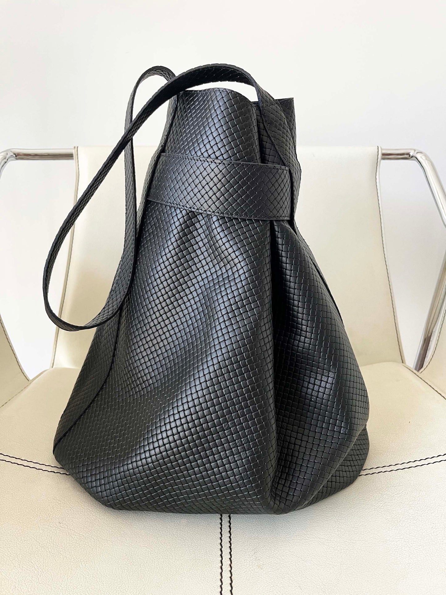 The Navona Bucket Bag in Braided Black