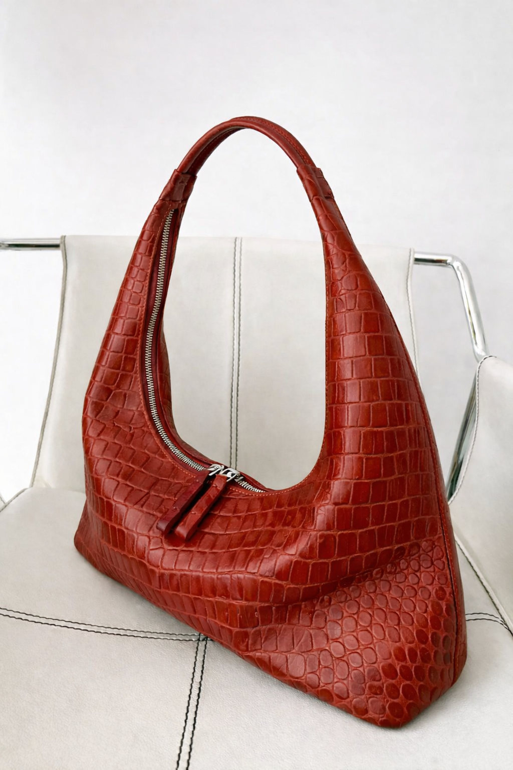 Sac hobo Riviera en croco rouge