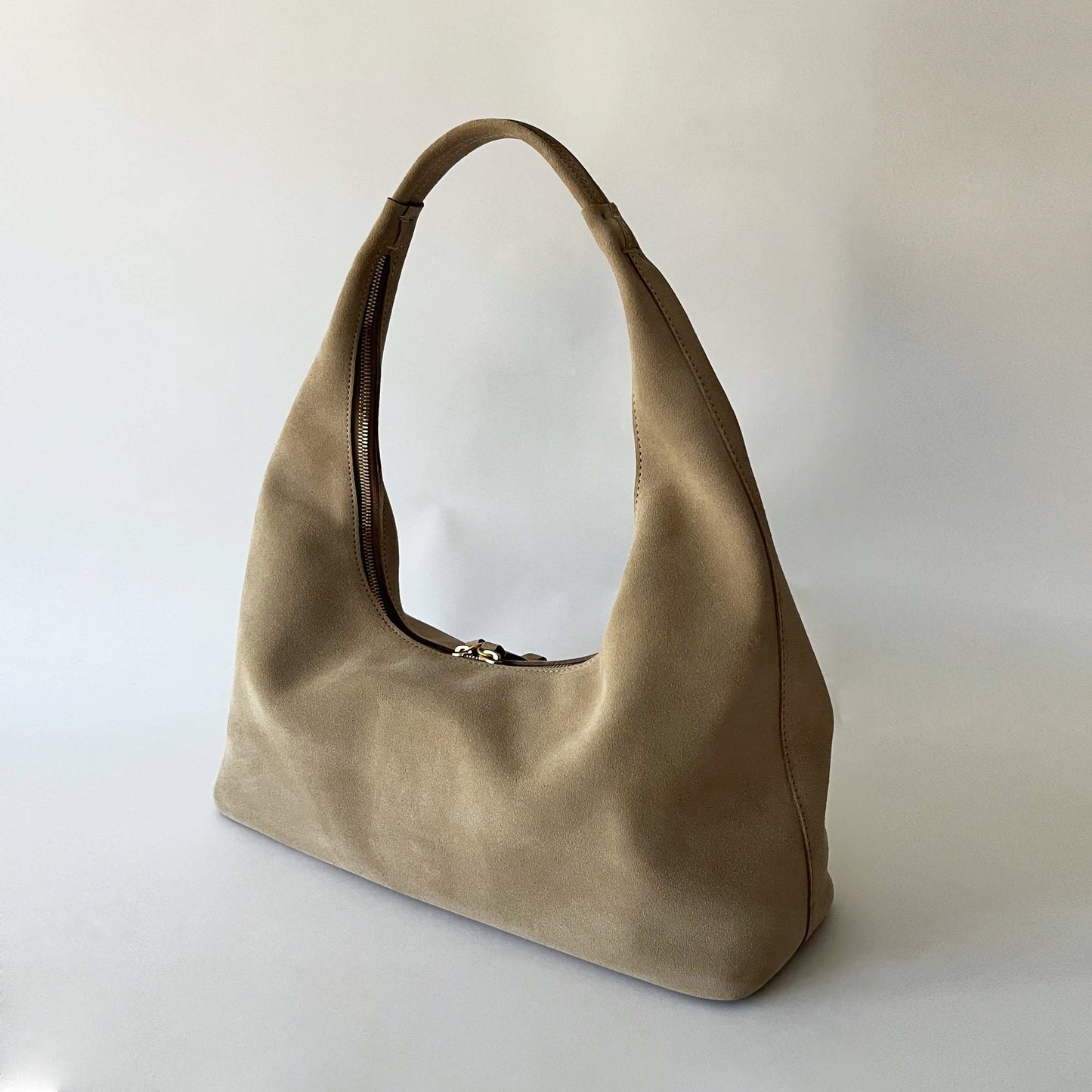 Riviera Shoulder Hobo in Crema Suede