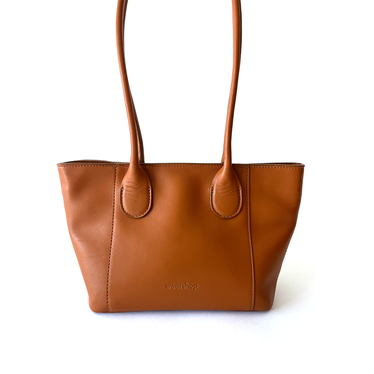 Sophie tan leather shoulder bag front view
