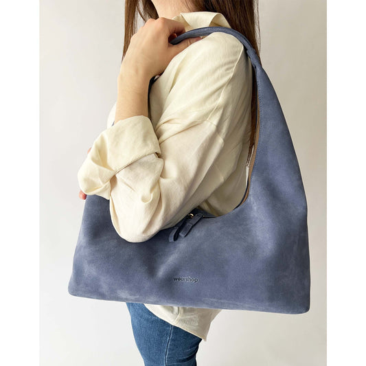 Riviera Hobo en suède bleu poudre