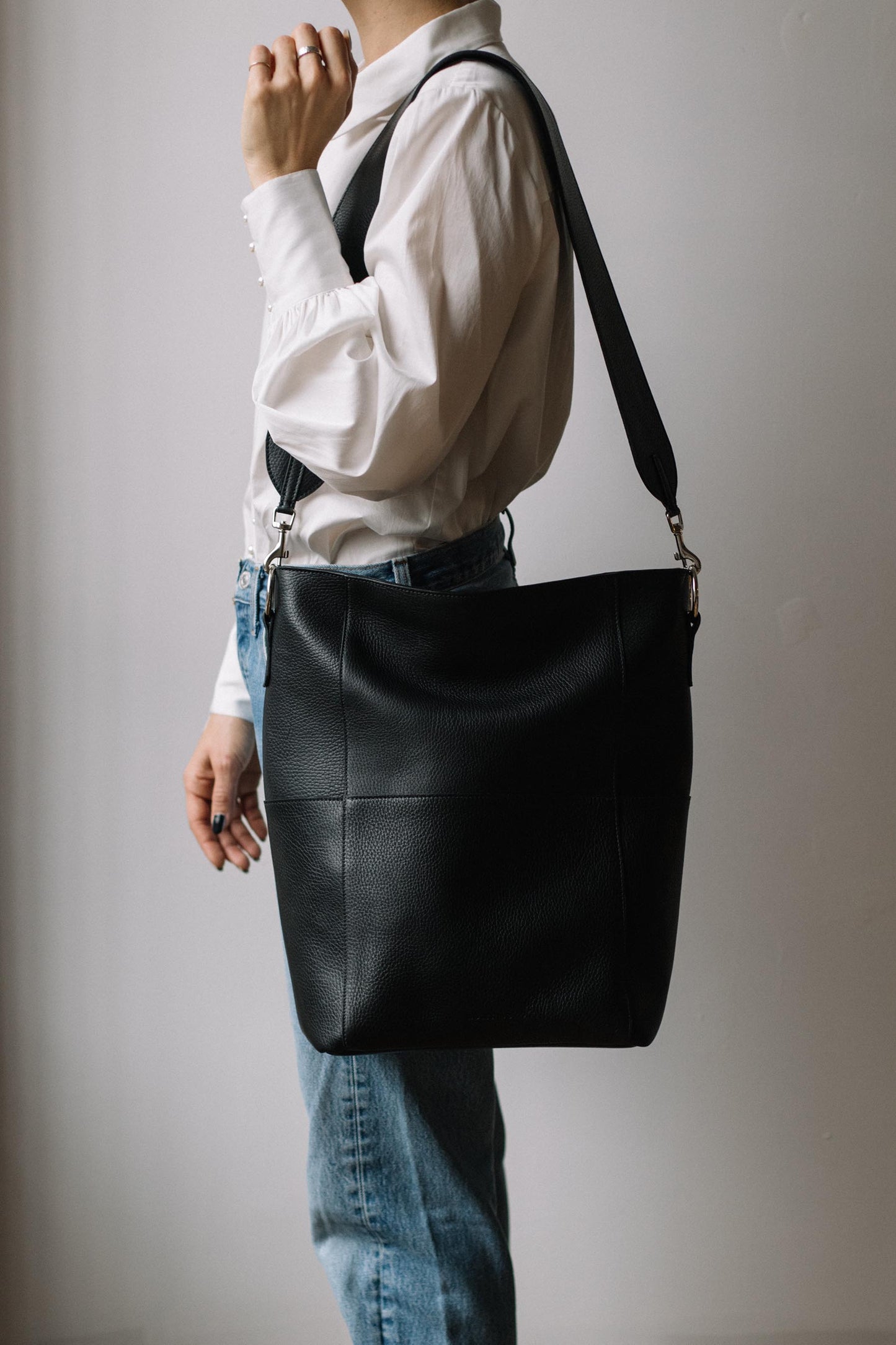Bandoulière en cuir pour sac Meletti en noir