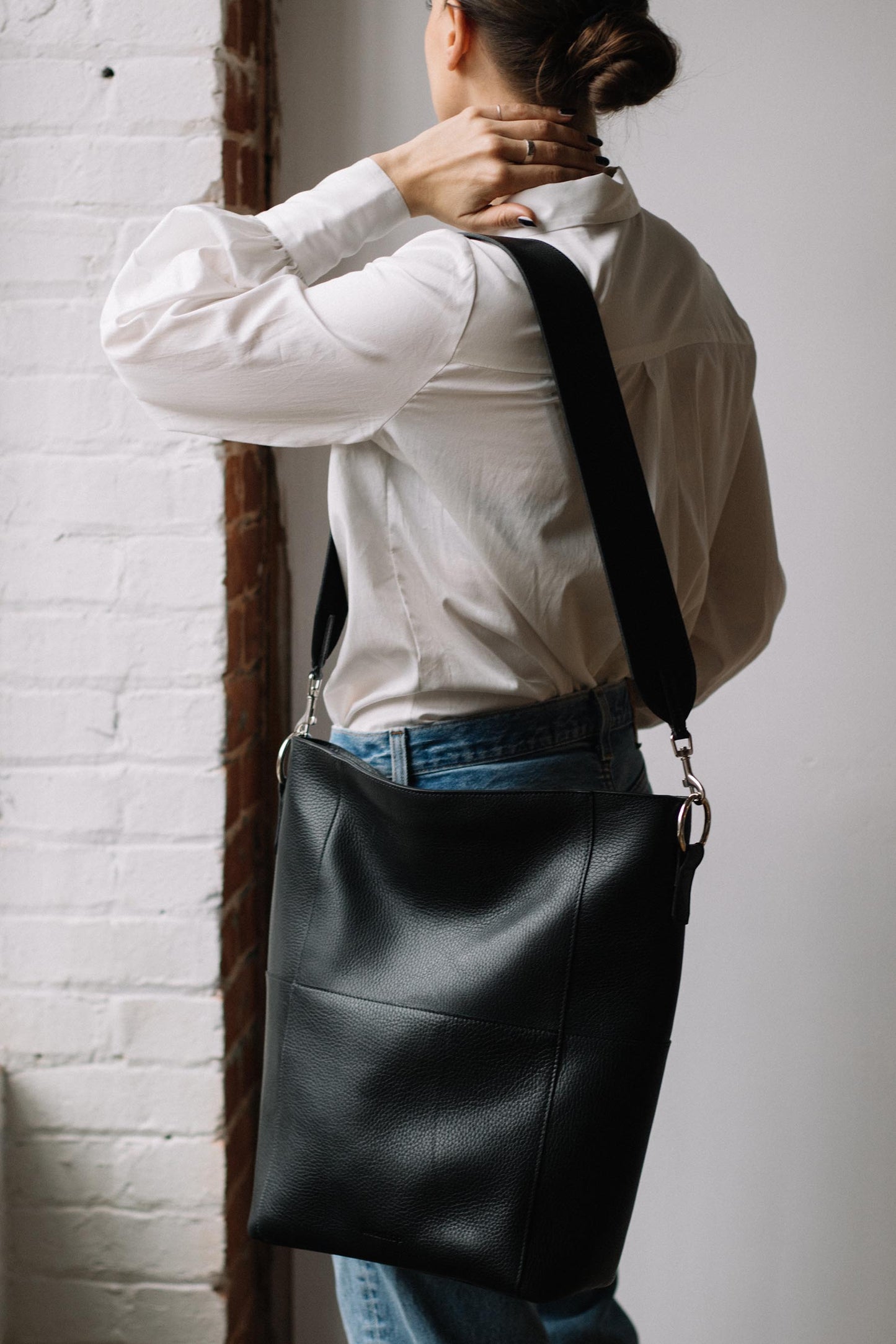Bandoulière en cuir pour sac Meletti en noir