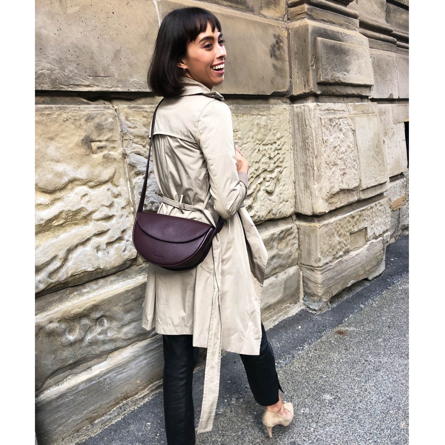 Crossbody bag, Italian leather, Aubergine color