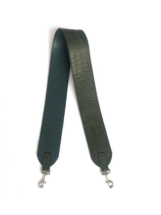 Leather strap for Meletti bag in Croco Green