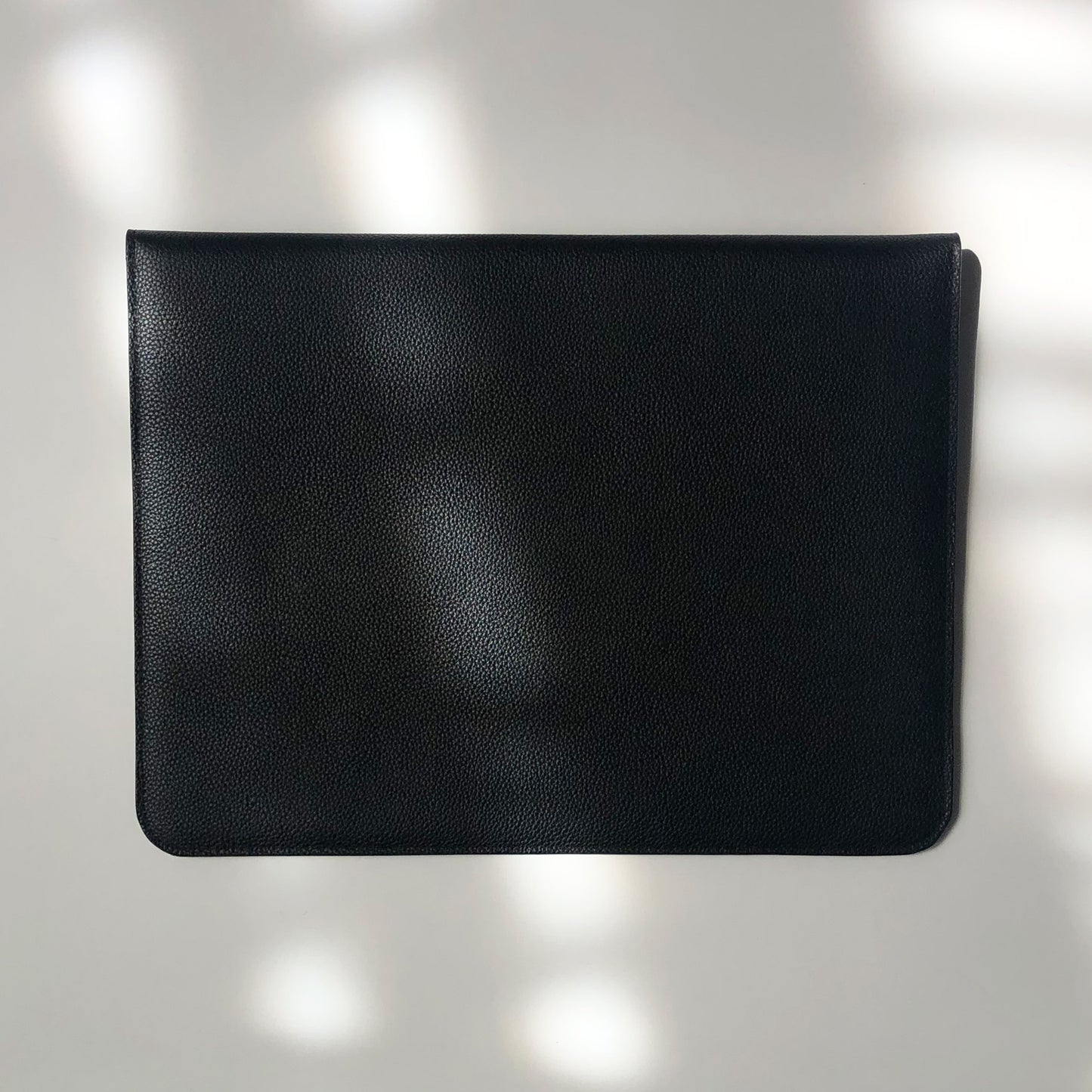 Laptop case for 13'' or document case. Italian black colour leather, fully lined, padded for protection. Made in Canada.