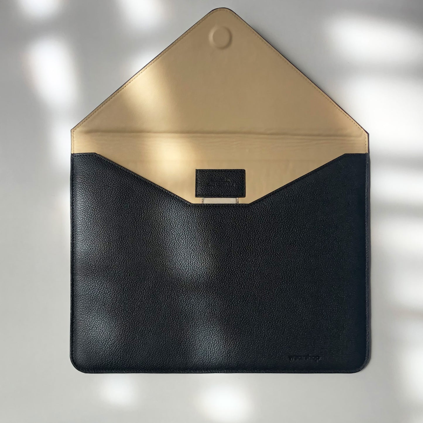 Laptop case for 13'' or document case. Italian black colour leather, fully lined, padded for protection. Made in Canada.