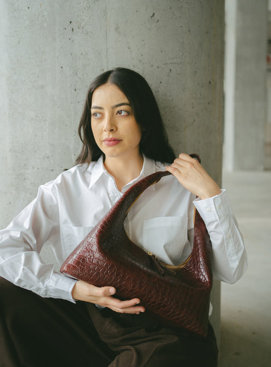 Riviera Shoulder Hobo in Brown Croco