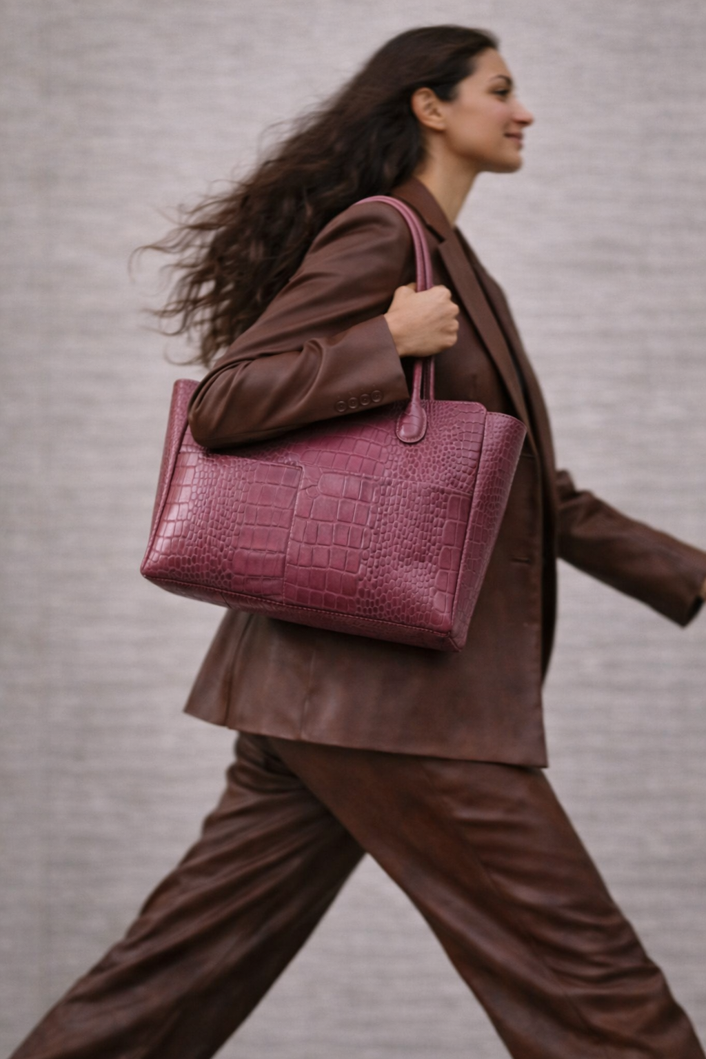 Sac L'Editrice en croco mauve