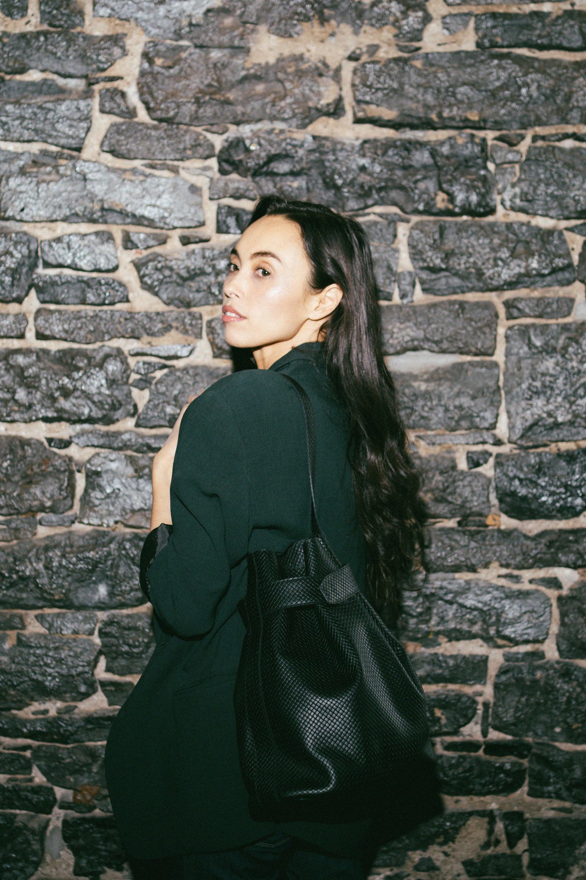 The Navona Bucket Bag in Braided Black