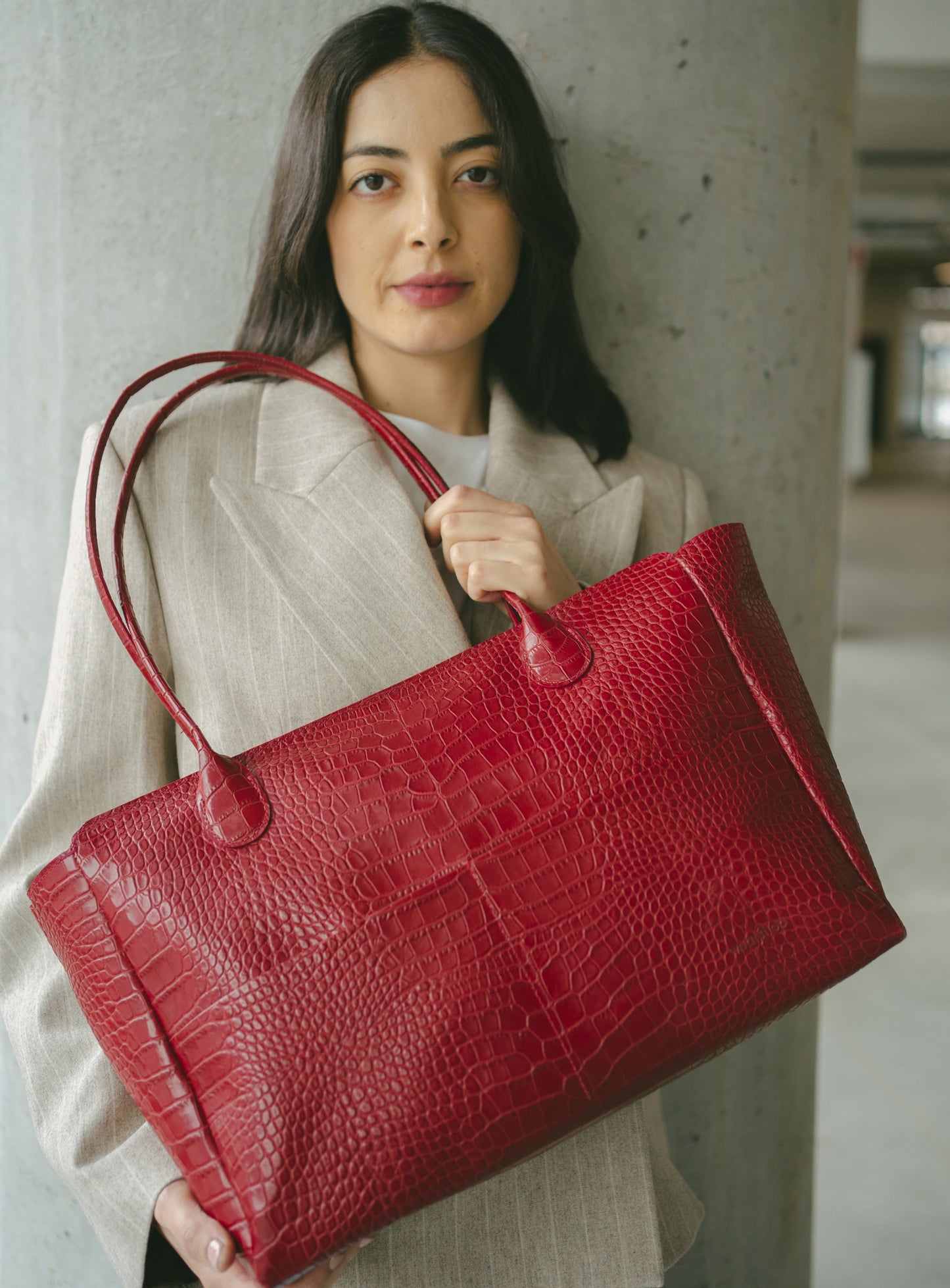 Sac L'Editrice en croco rouge