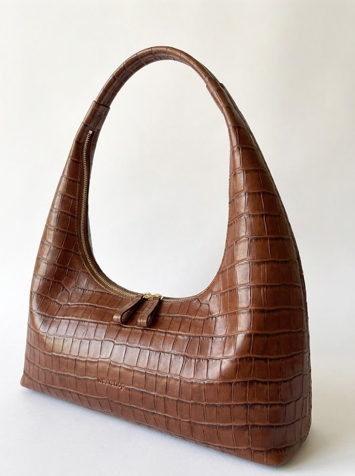 Sac hobo Riviera en croco marron