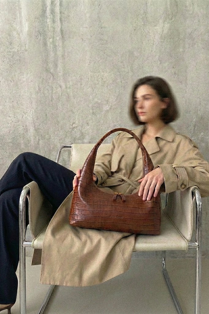 Sac hobo Riviera en croco marron